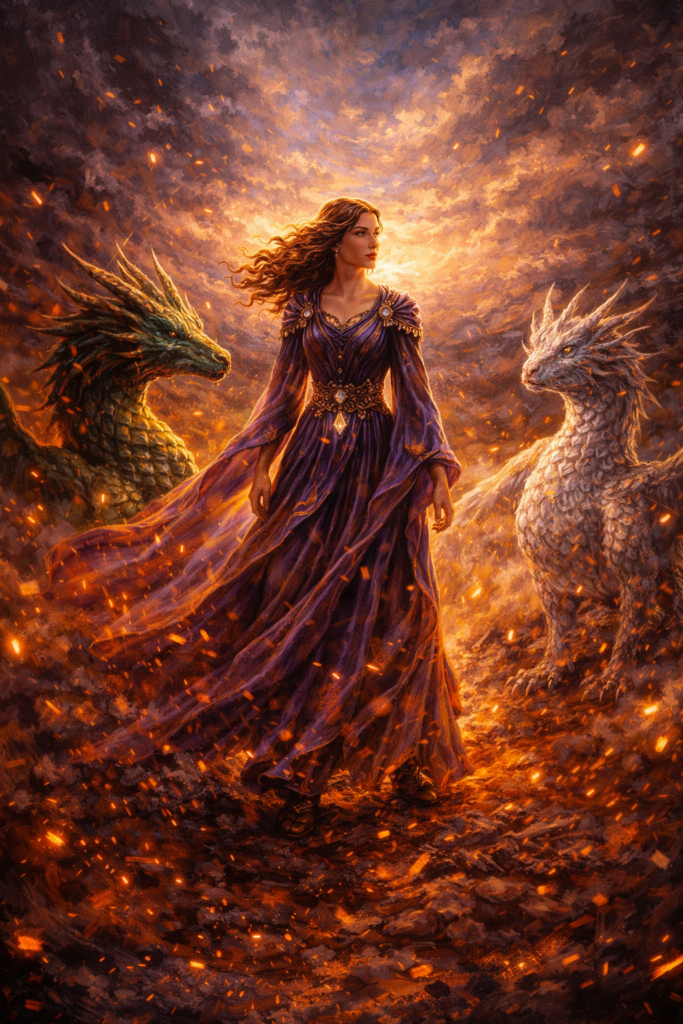 A woman sizzles at her bifurcation point. She is strong and safe and the sparks of possibility swirl around her.