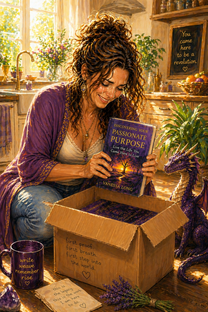 Vanessa Long, the author, opens the box of the first printing of her book, Discovering Your Passionate Purpose.