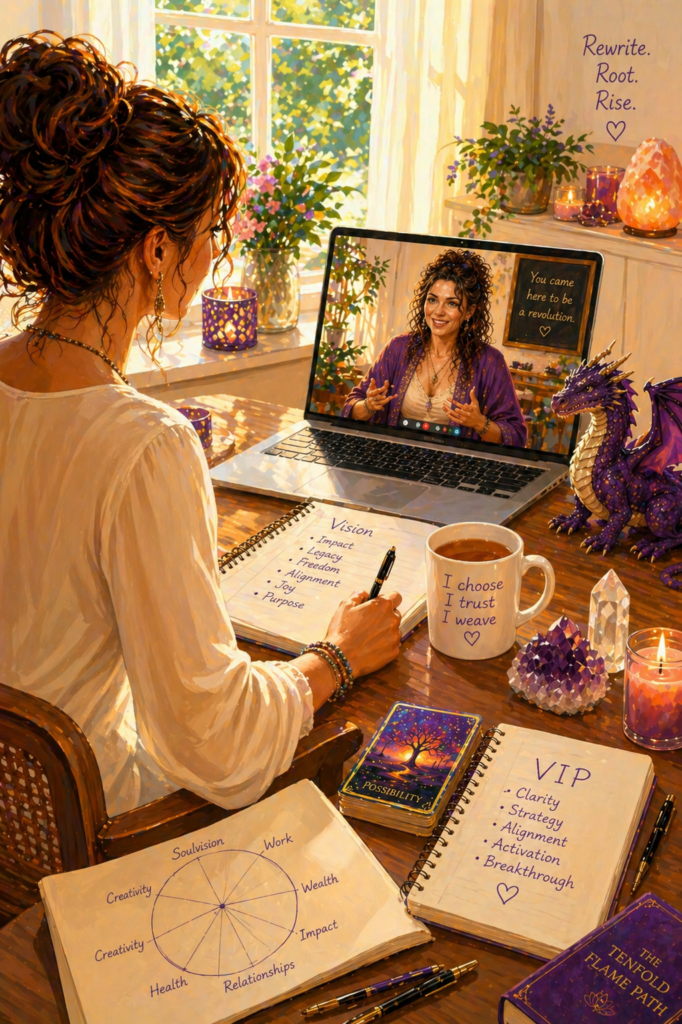A woman does the VIP version of VisionWeaver with live coaching.