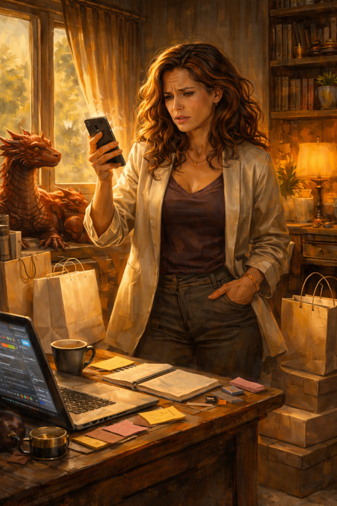 A midlife woman feels overwhelmed by clutter and hustle, chasing her dopamine highs. She needs to switch to dopamine.