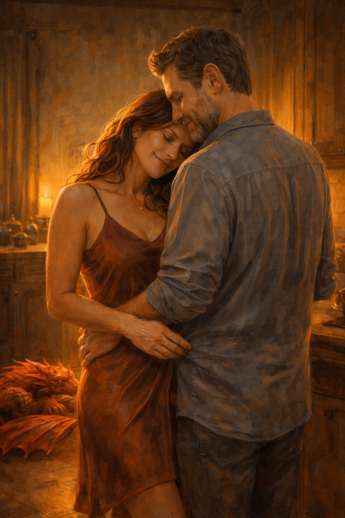 A midlife woman and her husband snuggle, enjoying intimacy and the surge of oxytocin that comes with it.